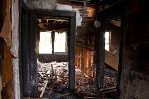 Residential house damage after a fire