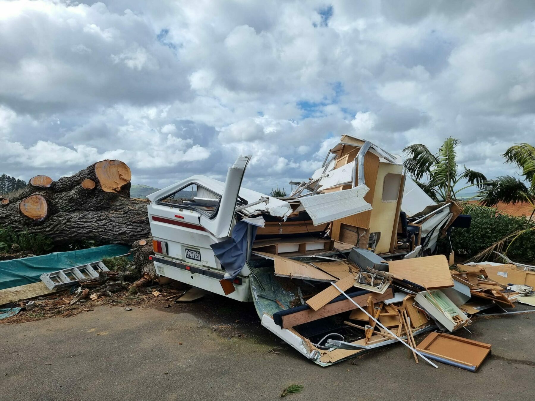 Destroyed motorhome after storm