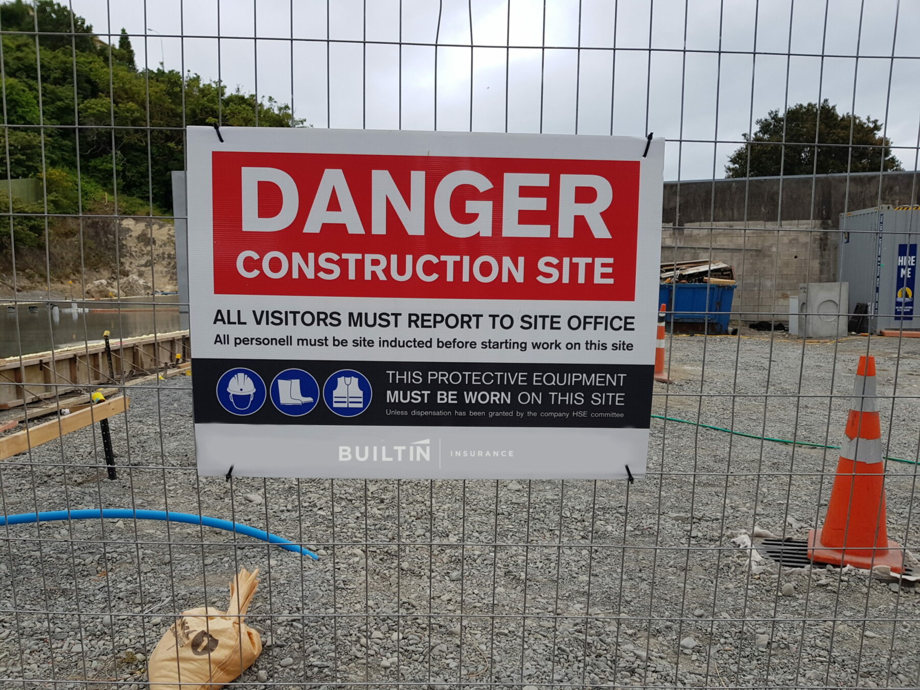 Danger sign at construction site
